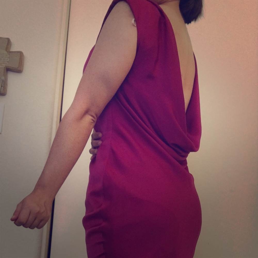 Burgundy drop back dress